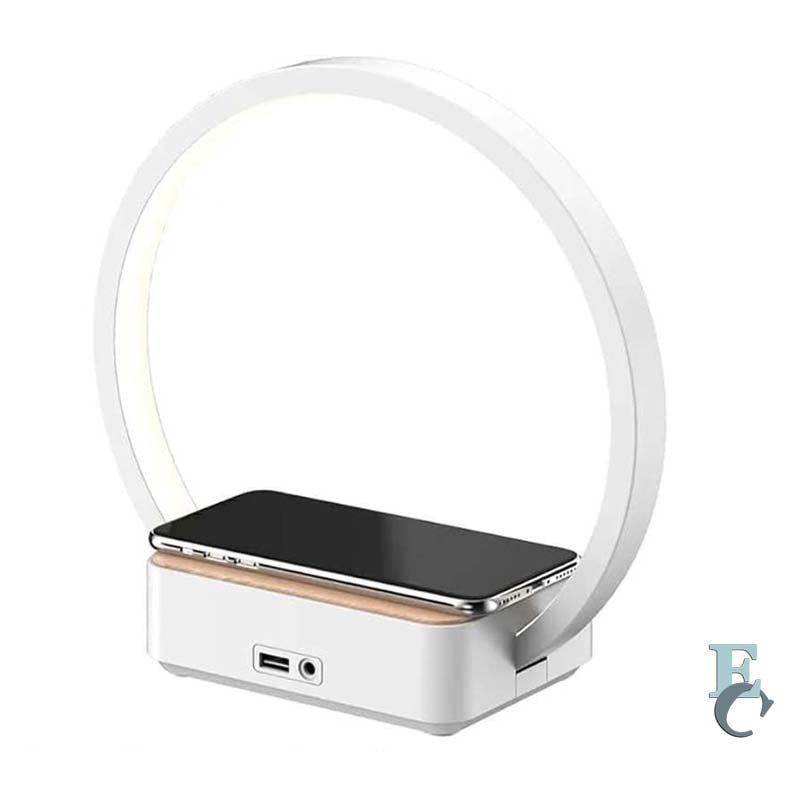 Bedside lamp with alarm clock and wireless charging