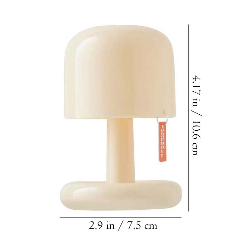 Small beige lamp with dimensions indicated on a white background
