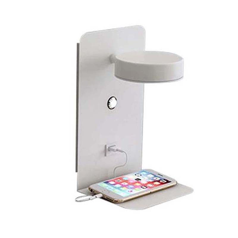 LED Bedside Night Light with Smartphone on White Background.