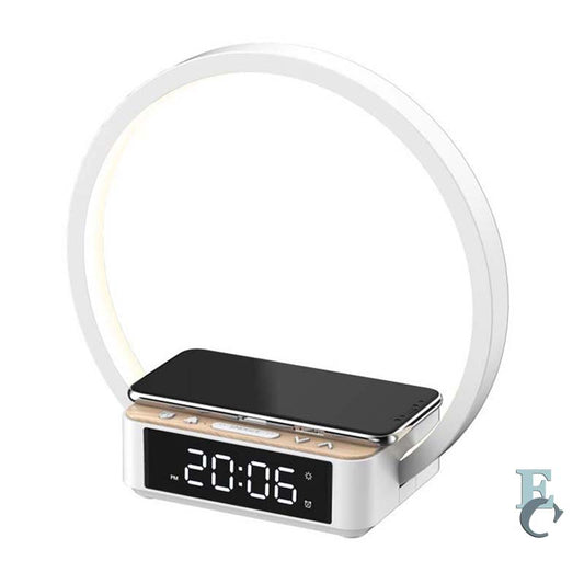 Bedside lamp with alarm clock and wireless charging