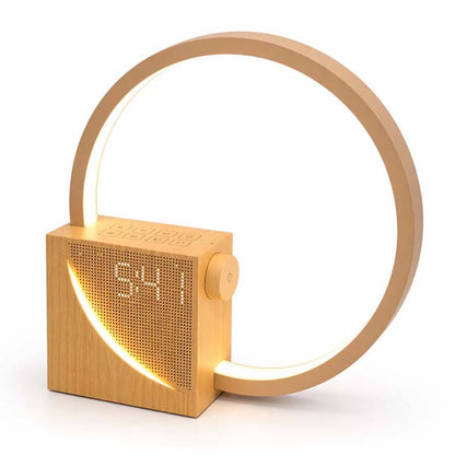 Modern wake up light sunrise alarm clock with adjustable handle design, warm ambient night light, soft LED lighting, and minimalist bedside style