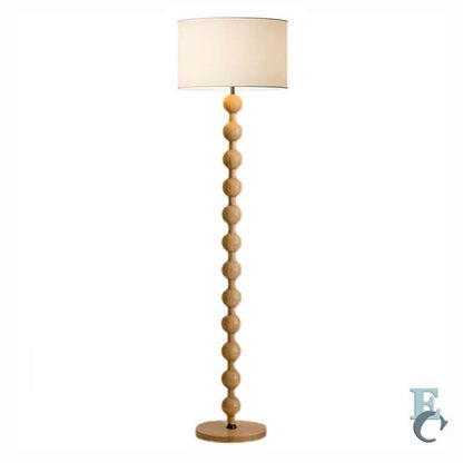 Ash-Wood Wooden floor lamp with a beige shade on a white background.