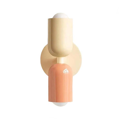 Modern wall light fixture with beige and peach color scheme on a white background