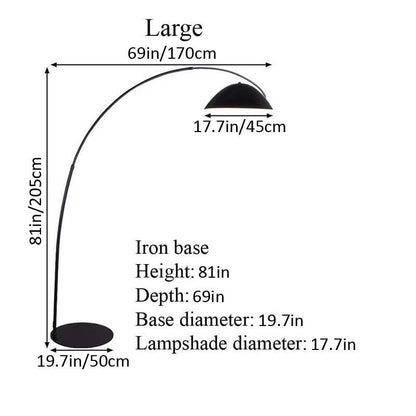 Black Bowl Floor Lamp on a White Background, Iron Base, Large Size