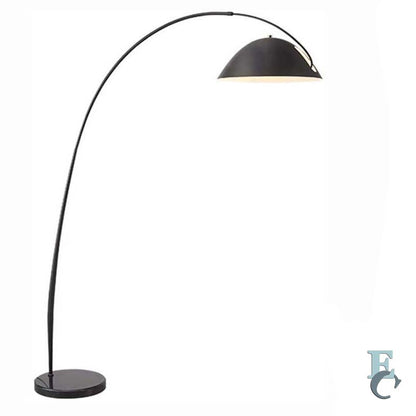 Black Bowl Floor Lamp on a White Background with Marble Base