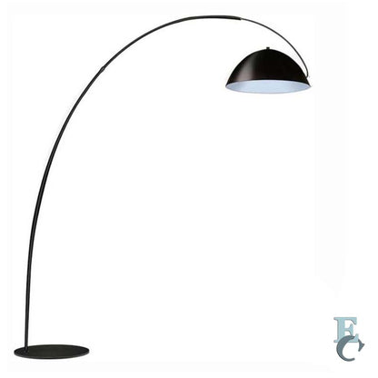 Black Bowl Floor Lamp on a white background with an iron base