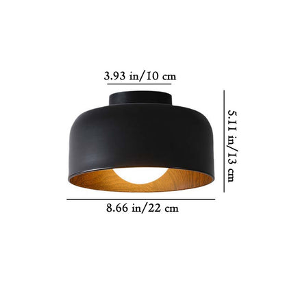 Black ceiling light fixture with measurements on a white background