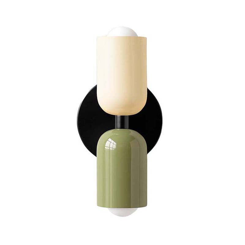 Decorative wall sconce with a black, green, and beige design on a white background