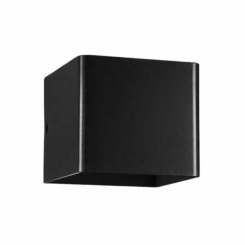 Black square wall light fixture on a white background