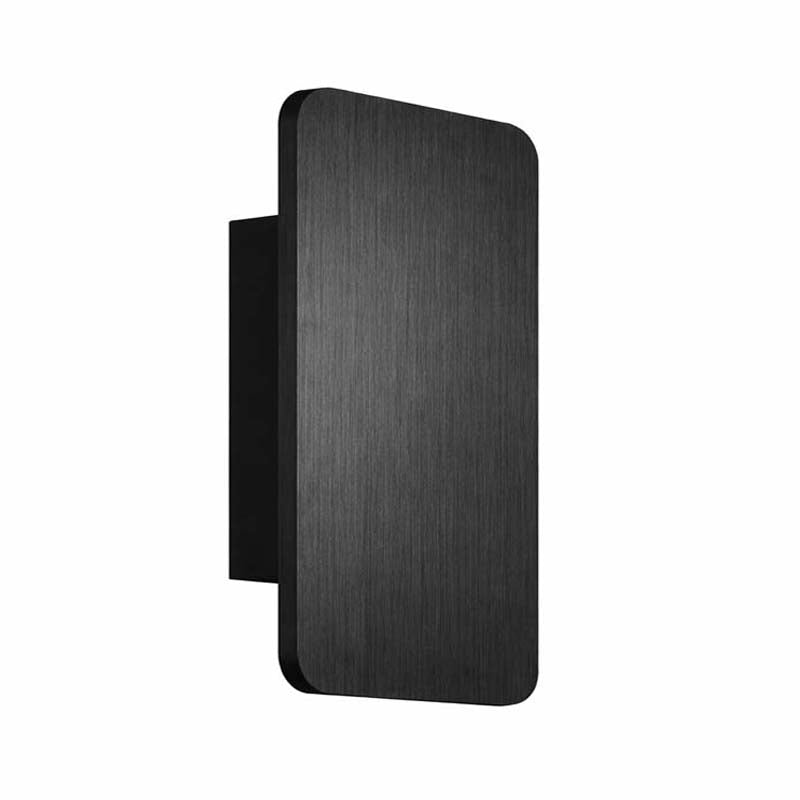 Black rectangular wall light fixture on a white background