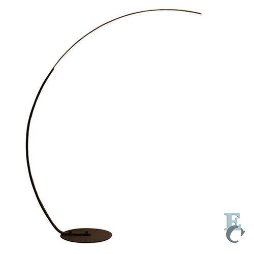 Black arc LED floor lamp on a white background