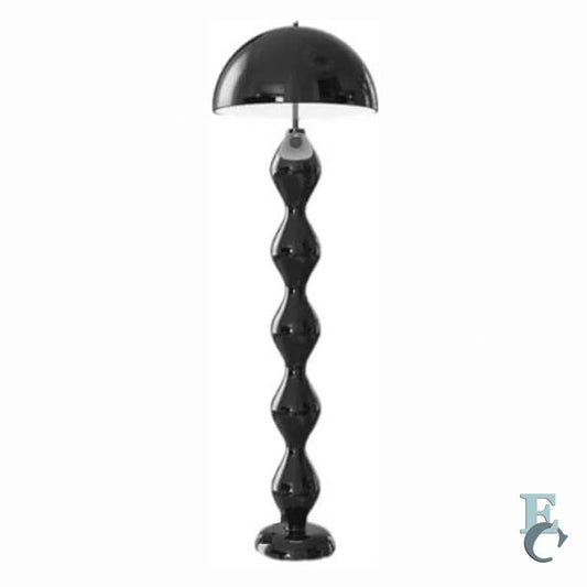 Black floor lamp with a unique design on a white background