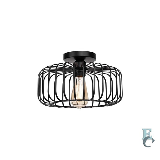 Black metal ceiling light with square frame on white background, Model B