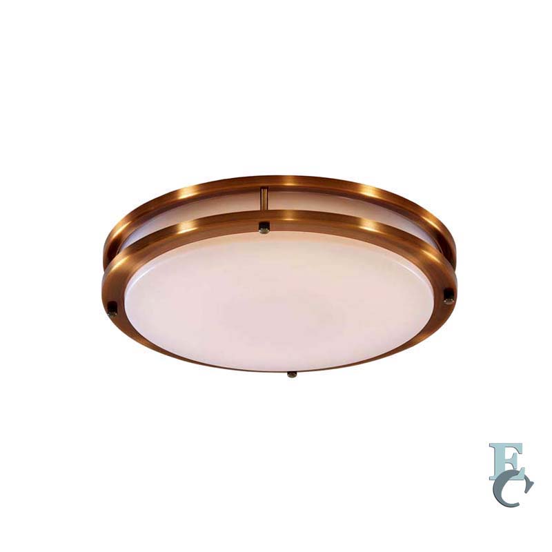 Ceiling Light Lux with gold frame and white glass on white background.