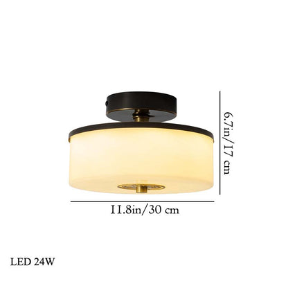 Ceiling light fixture with dimensions and LED power rating on a white background