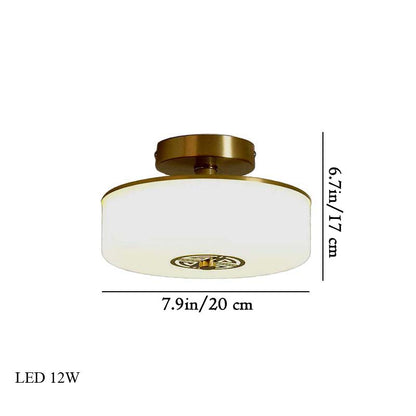 Ceiling light fixture with dimensions and LED power rating on a white background