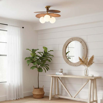 Ceiling light with wooden blades in a bright interior