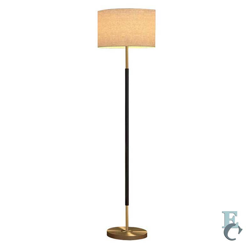 Floor lamp with gold and black design on a white background