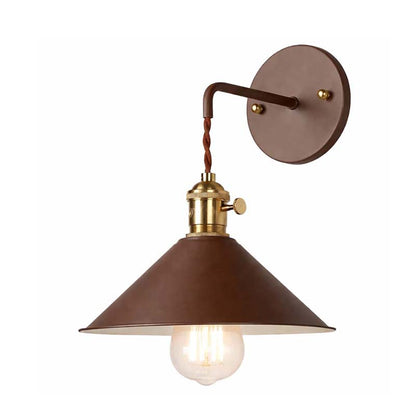 Brown wall sconce with a visible light bulb on a white background