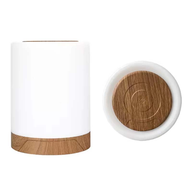 White Portable Touch Control LED Bedside Night Light on white background.