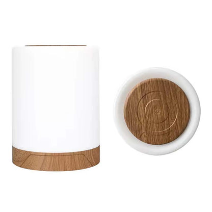 White Portable Touch Control LED Bedside Night Light on white background.