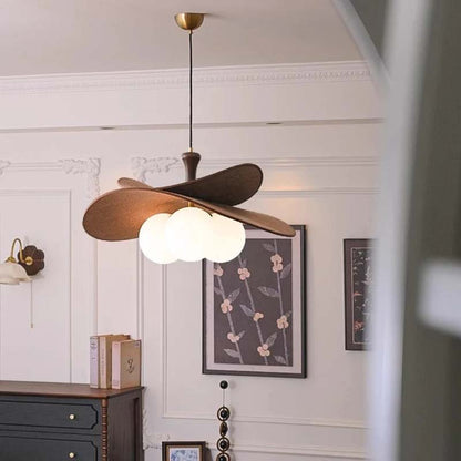 Decorative pendant lamp with wooden elements