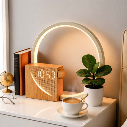 Smart bedside lamp with sunrise alarm and natural sounds