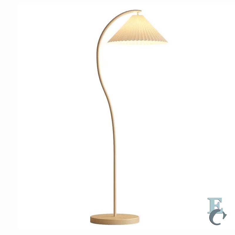 Floor lamp with a pleated shade on a white background