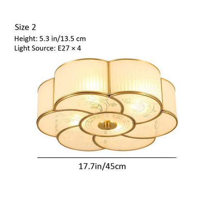 Ceiling light fixture with dimensions and light source details on a white background