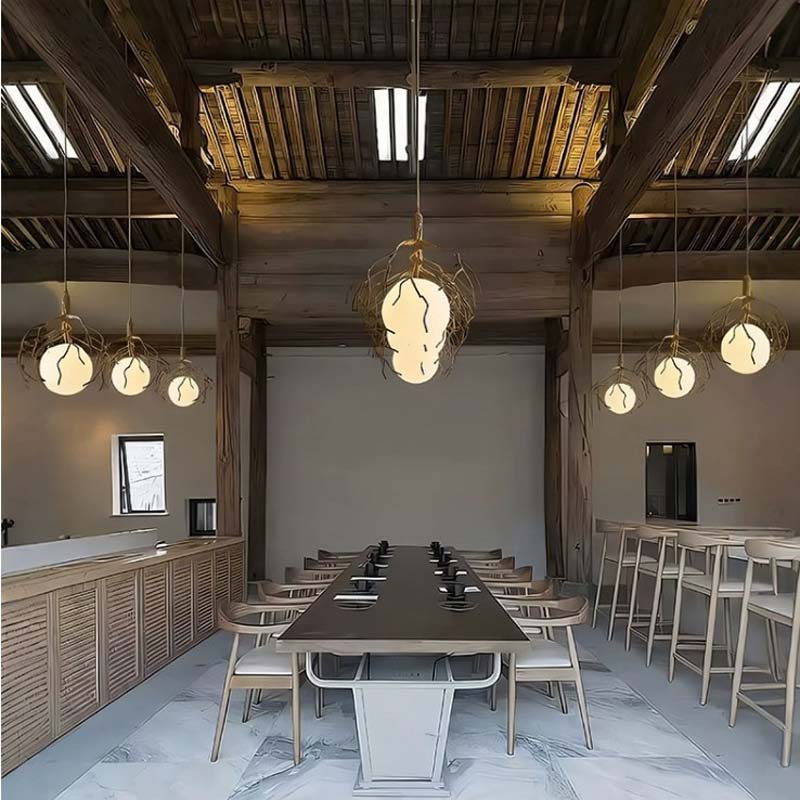 Forest Moon pendant lamp above a cozy dining table