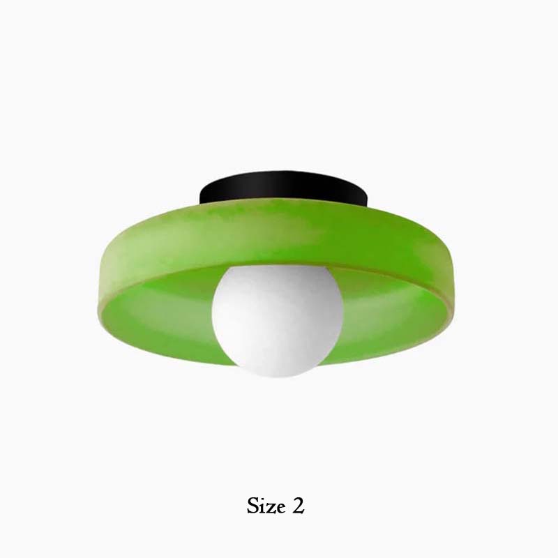 Green ceiling light fixture on a white background
