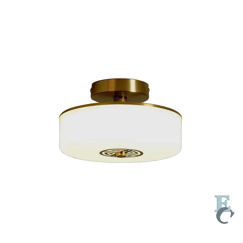 Gold Ceiling Light Ornament Metal Glass LED on White Background