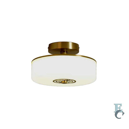 Gold Ceiling Light Ornament Metal Glass LED on White Background