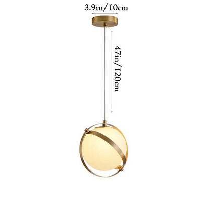 Pendant light with measurements on a white background