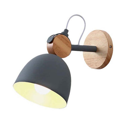 Wall-mounted lamp with wooden accents on a white background