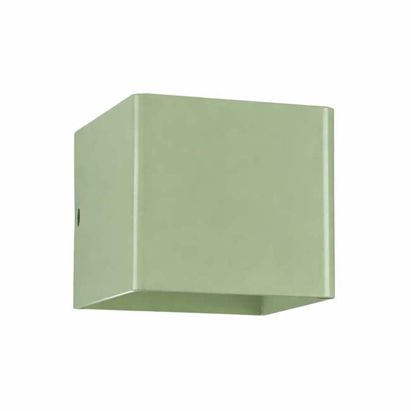 Green square wall light fixture on a white background