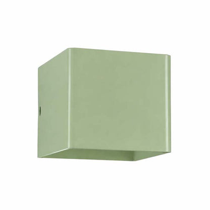 Green square wall light fixture on a white background