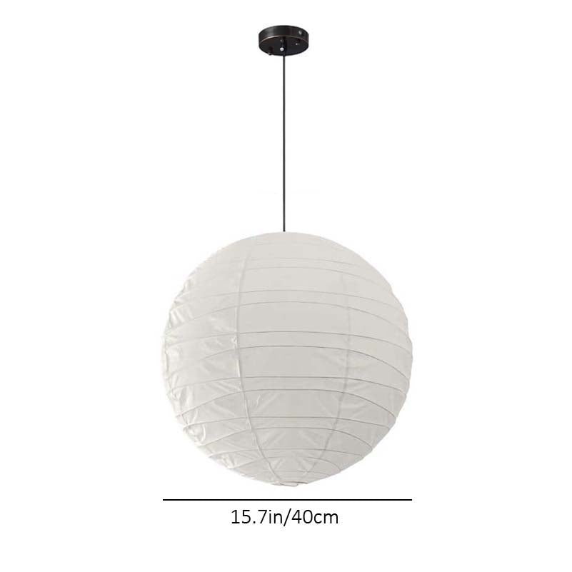 White spherical pendant light with black fixture on a white background