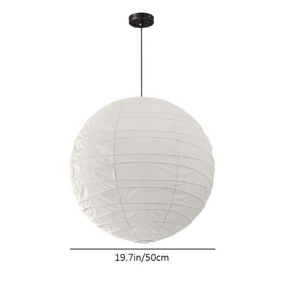 White spherical pendant light with black fixture on a white background
