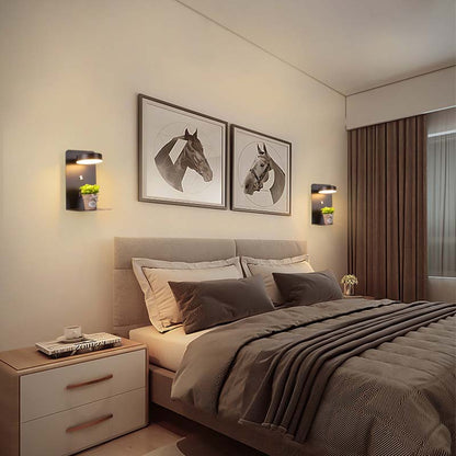 LED Bedside Night Light in a room with a modern bedroom featuring a bed, nightstands and horse wall art.