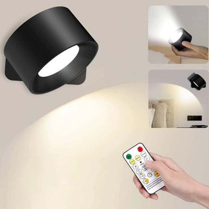 Black wall light fixture with remote control on a neutral background