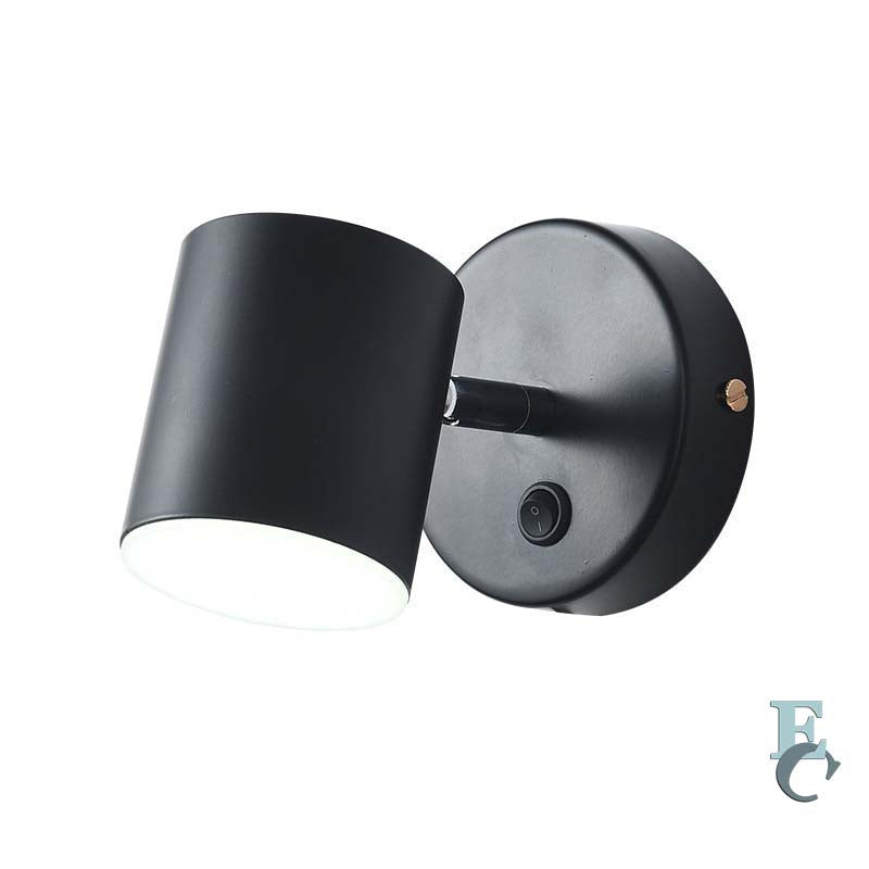 Black wall light fixture on a white background