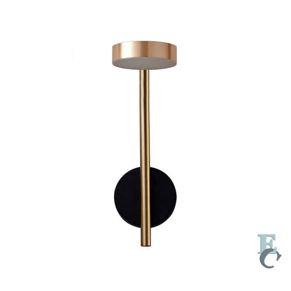 Modern wall light fixture with gold and black design on a white background