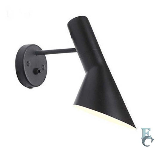 Black wall-mounted lamp on a white background