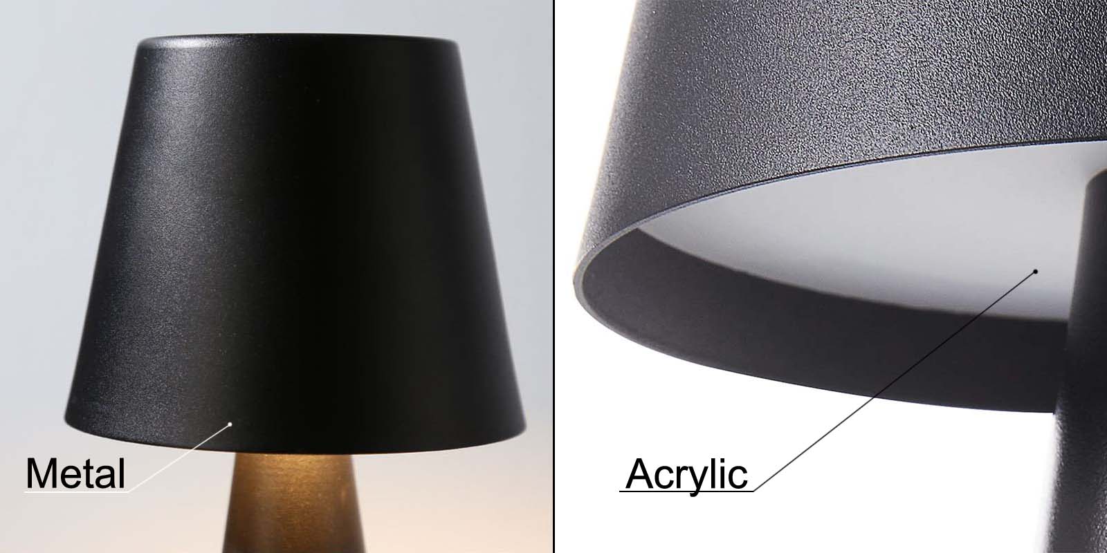 Black lampshade with metal base and acrylic top on a gray background