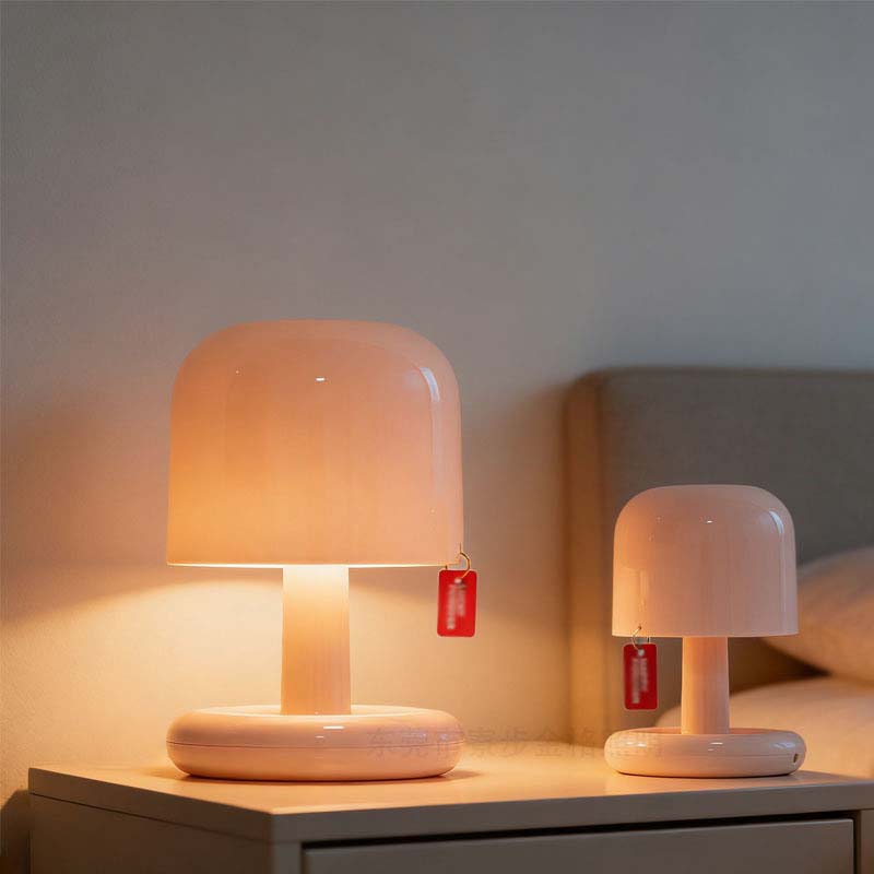 Two table lamps on a surface with a neutral background
