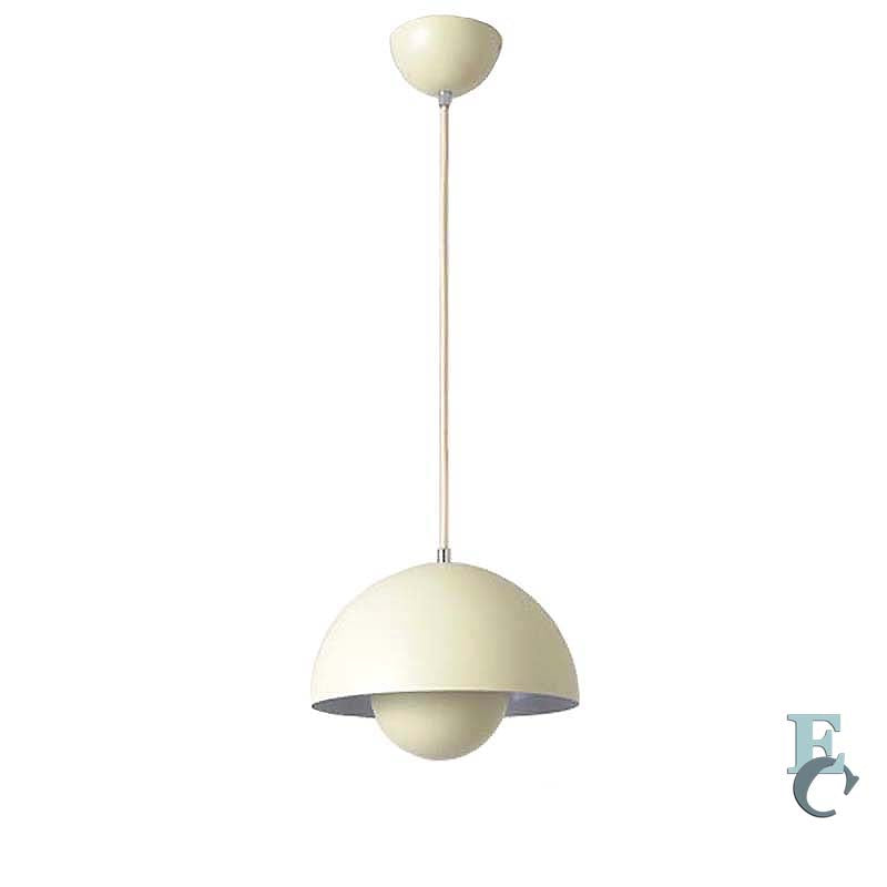Cream-colored pendant light on a white background