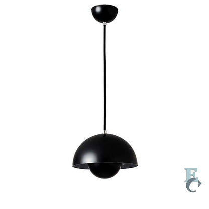 Black pendant light on a white background