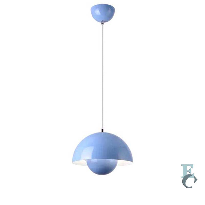 Blue pendant light on a white background