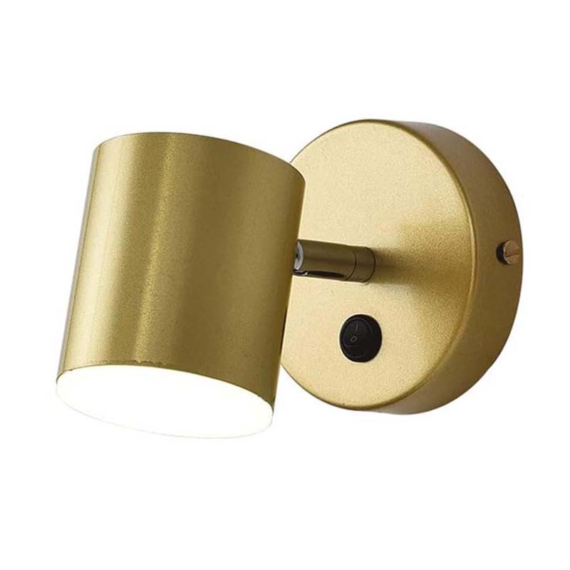 Gold wall-mounted light fixture on a white background